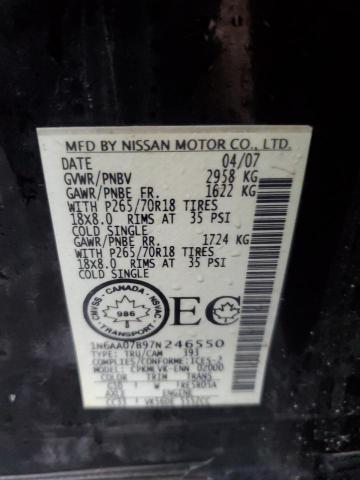 1N6AA07B97N246550 - 2007 NISSAN TITAN XE BLACK photo 13