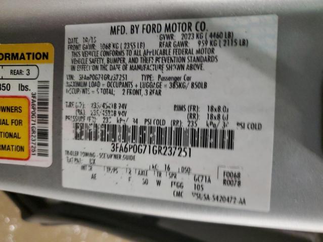 3FA6P0G71GR237251 - 2016 FORD FUSION S SILVER photo 12