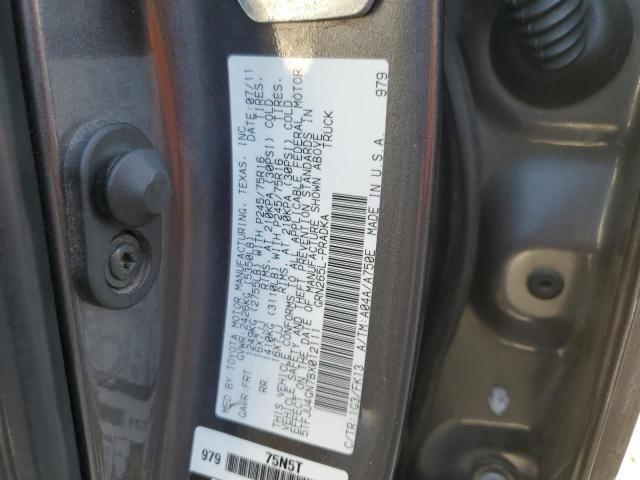 5TFJU4GN7BX012111 - 2011 TOYOTA TACOMA DOUBLE CAB PRERUNNER GRAY photo 12