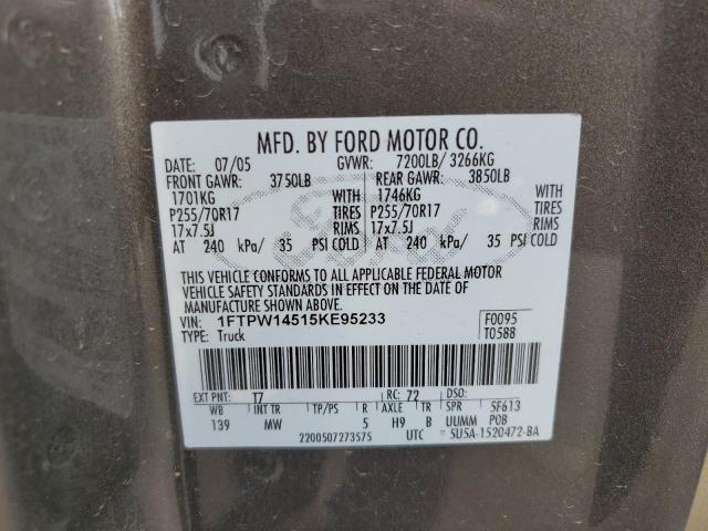 1FTPW14515KE95233 - 2005 FORD F150 SUPERCREW BROWN photo 13