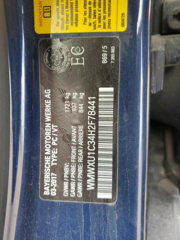 WMWXU1C34H2F78441 - 2017 MINI COOPER BLUE photo 12