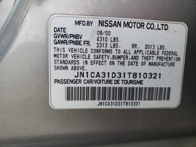 JN1CA31D31T810321 - 2001 NISSAN MAXIMA GXE SILVER photo 13