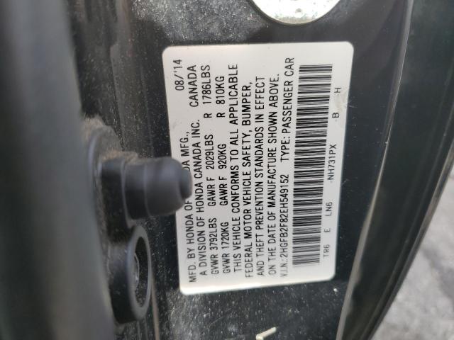 2HGFB2F82EH549152 - 2014 HONDA CIVIC EX BLACK photo 12