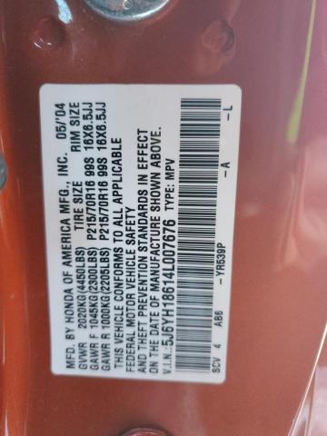 5J6YH18614L007676 - 2004 HONDA ELEMENT EX ORANGE photo 12