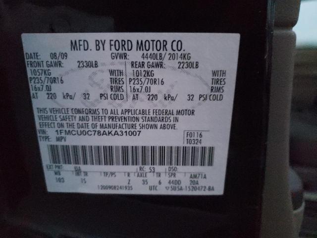 1FMCU0C78AKA31007 - 2010 FORD ESCAPE XLS BLACK photo 12