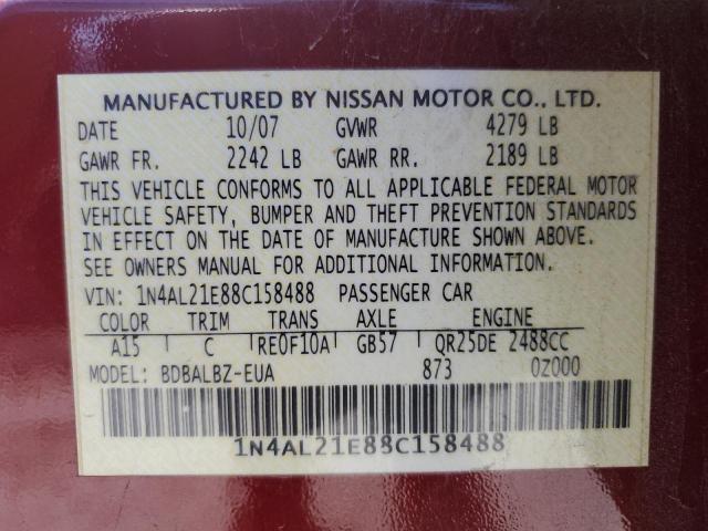 1N4AL21E88C158488 - 2008 NISSAN ALTIMA 2.5 RED photo 13