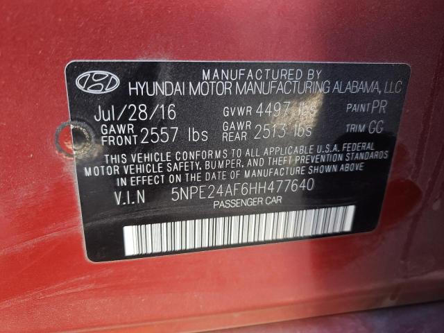 5NPE24AF6HH477640 - 2017 HYUNDAI SONATA SE RED photo 12