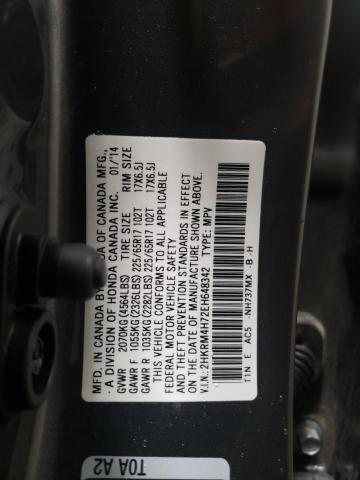 2HKRM4H72EH648342 - 2014 HONDA CR-V EXL GRAY photo 12