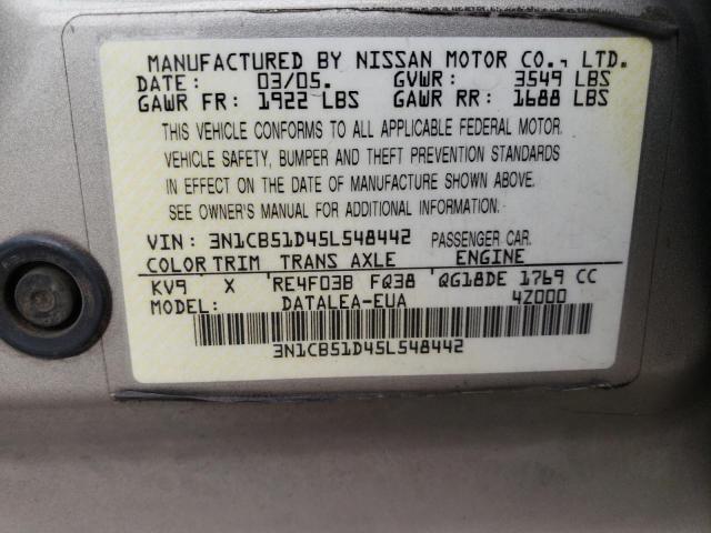 3N1CB51D45L548442 - 2005 NISSAN SENTRA 1.8 GOLD photo 12