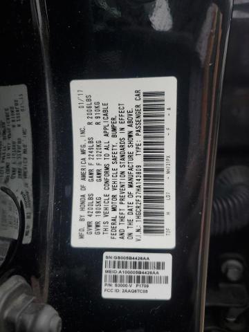 1HGCR2F37HA143809 - 2017 HONDA ACCORD LX BLACK photo 12