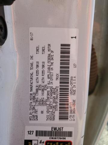 5TFRY5F15HX219472 - 2017 TOYOTA TUNDRA DOUBLE CAB SR/SR5 WHITE photo 12