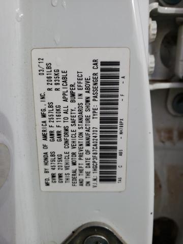 1HGCP3F87CA024707 - 2012 HONDA ACCORD EXL WHITE photo 12