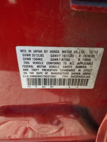 JHMGE8H37DC025882 - 2013 HONDA FIT RED photo 12