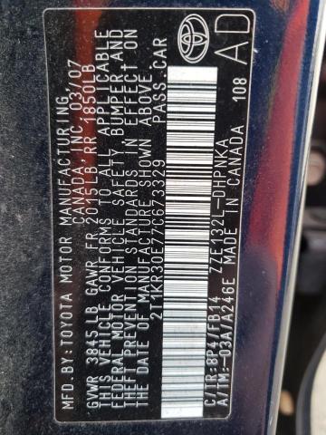 2T1KR30E77C673329 - 2007 TOYOTA COROLLA MA XR BLUE photo 12