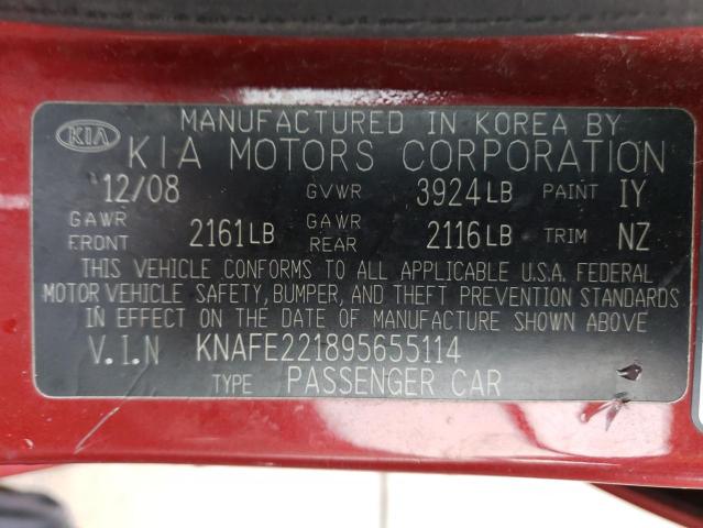 KNAFE221895655114 - 2009 KIA SPECTRA EX BURGUNDY photo 12