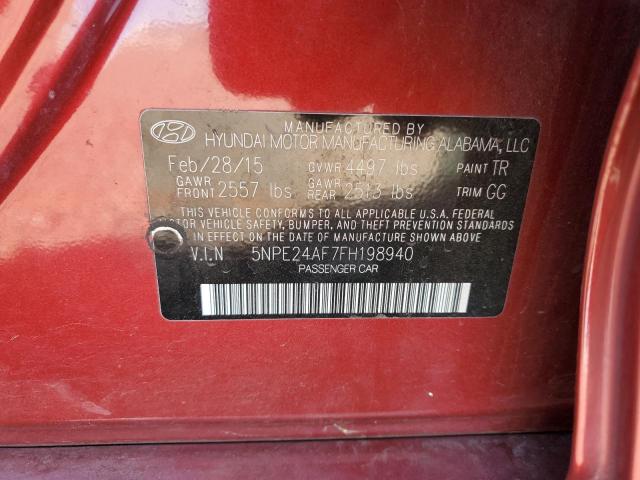 5NPE24AF7FH198940 - 2015 HYUNDAI SONATA SE RED photo 12