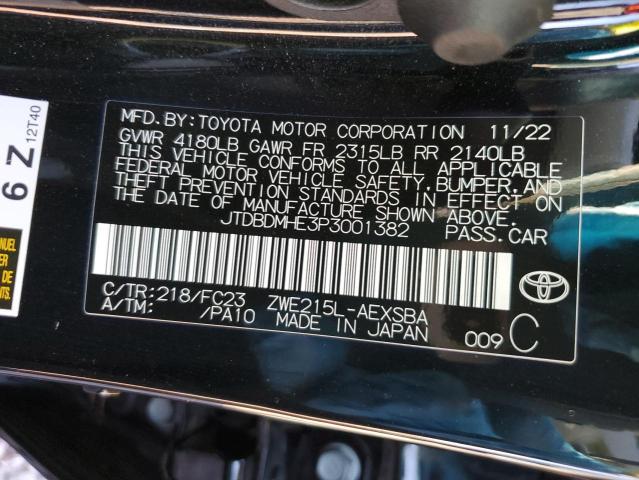 JTDBDMHE3P3001382 - 2023 TOYOTA COROLLA LE BLACK photo 12