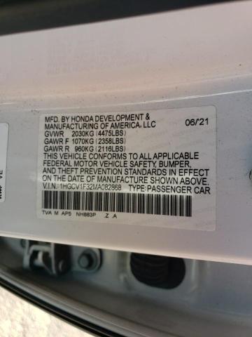 1HGCV1F32MA082868 - 2021 HONDA ACCORD SPORT WHITE photo 12