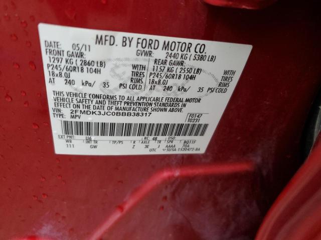 2FMDK3JC0BBB38317 - 2011 FORD EDGE SEL RED photo 13