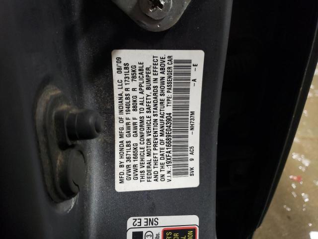 19XFA16689E043904 - 2009 HONDA CIVIC LX-S GRAY photo 12