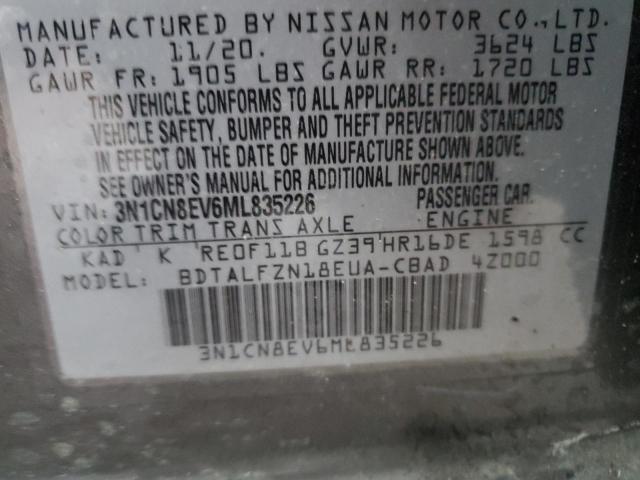 3N1CN8EV6ML835226 - 2021 NISSAN VERSA SV CHARCOAL photo 12