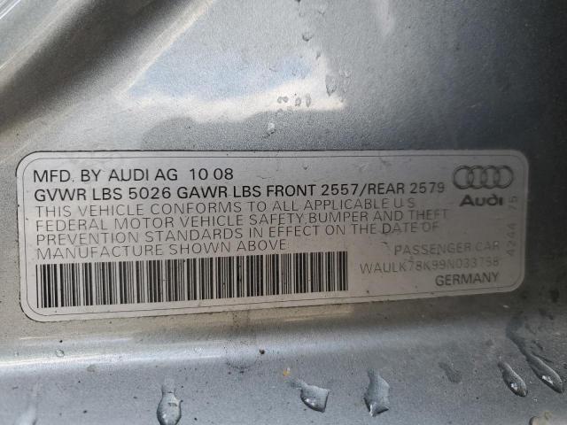 WAULK78K99N033758 - 2009 AUDI A4 3.2 QUATTRO SILVER photo 12