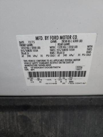 1FM5K8HT3GGB78074 - 2016 FORD EXPLORER PLATINUM WHITE photo 13