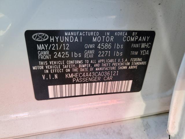 KMHEC4A43CA036121 - 2012 HYUNDAI SONATA HYBRID WHITE photo 12