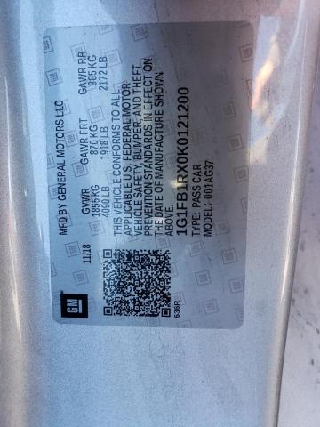 1G1FB1RX0K0121200 - 2019 CHEVROLET CAMARO LS SILVER photo 12