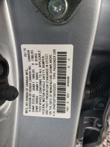 2HGFC2F73GH553251 - 2016 HONDA CIVIC EX SILVER photo 12