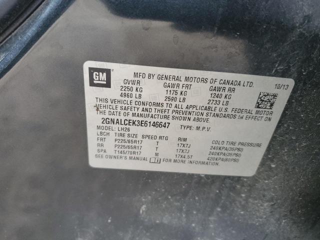 2GNALCEK3E6146647 - 2014 CHEVROLET EQUINOX LT GRAY photo 12