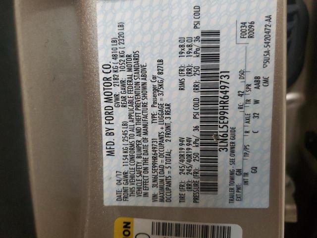 3LN6L5E99HR649731 - 2017 LINCOLN MKZ RESERVE თაფლისფერი ფოტო 12