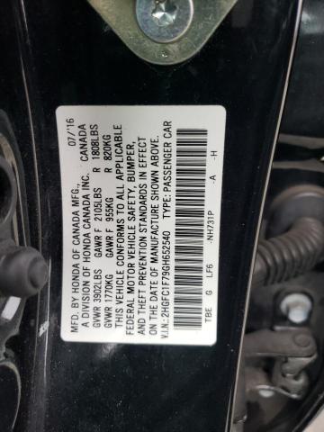 2HGFC1F79GH652540 - 2016 HONDA CIVIC EXL BLACK photo 12