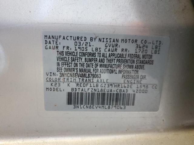 3N1CN8EV4ML879063 - 2021 NISSAN VERSA SV SILVER photo 12