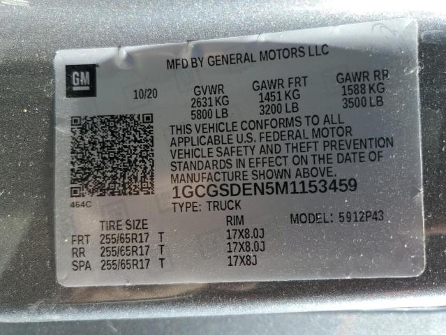 1GCGSDEN5M1153459 - 2021 CHEVROLET COLORADO Z71 GRAY photo 12