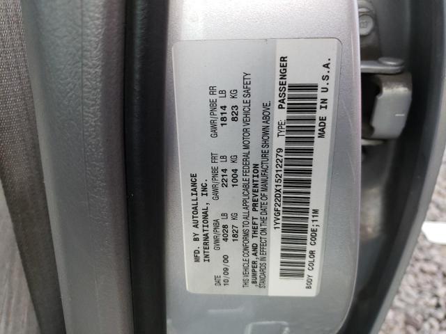 1YVGF22DX15212279 - 2001 MAZDA 626 ES SILVER photo 12