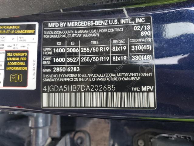 4JGDA5HB7DA202685 - 2013 MERCEDES-BENZ ML 350 4MATIC BLUE photo 14