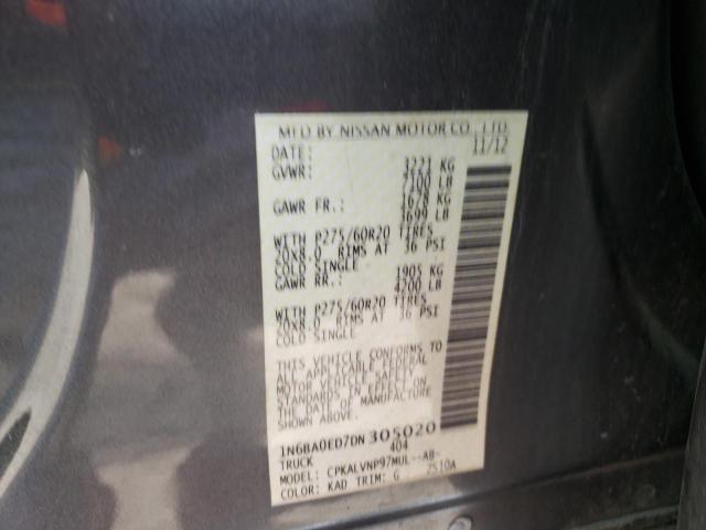 1N6BA0ED7DN305020 - 2013 NISSAN TITAN S GRAY photo 12