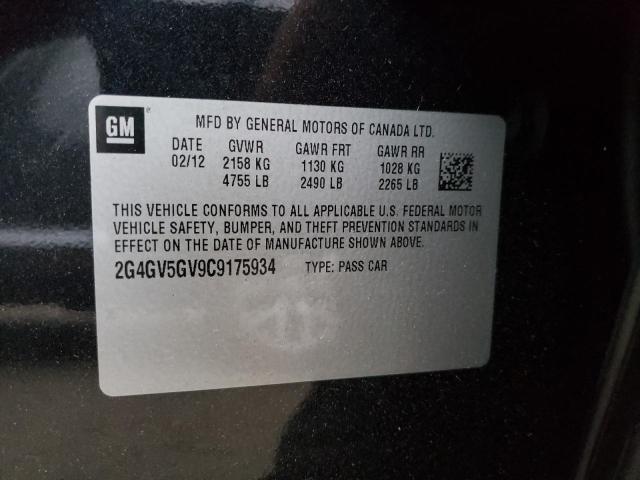 2G4GV5GV9C9175934 - 2012 BUICK REGAL GS BLACK photo 12