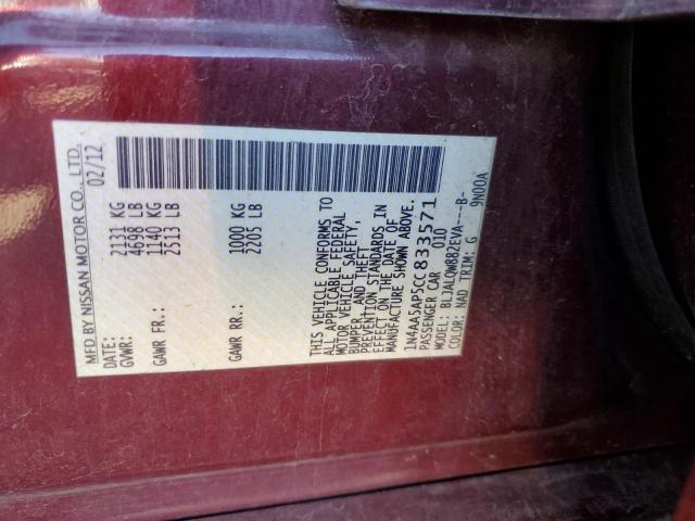 1N4AA5AP5CC833571 - 2012 NISSAN MAXIMA S BURGUNDY photo 13