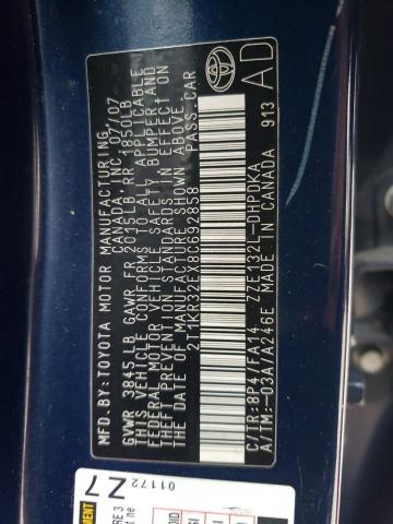 2T1KR32EX8C692858 - 2008 TOYOTA COROLLA MA XR BLUE photo 12