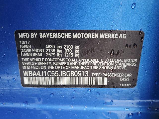 WBA4J1C55JBG80513 - 2018 BMW 430I GRAN COUPE BLUE photo 12