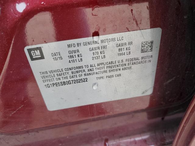 1G1PE5SB0G7202522 - 2016 CHEVROLET CRUZE LIMI LT RED photo 13