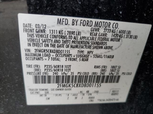 2FMGK5C8XDBD01155 - 2013 FORD FLEX SEL BLACK photo 13