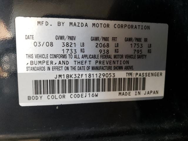 JM1BK32F181129053 - 2008 MAZDA 3 I BLACK photo 12