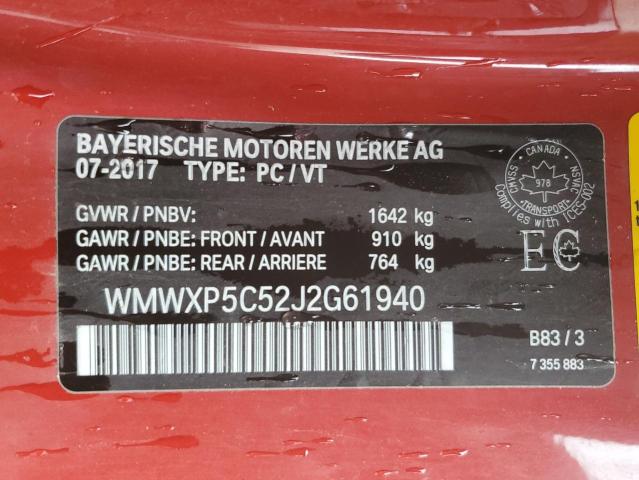 WMWXP5C52J2G61940 - 2018 MINI COOPER RED photo 12