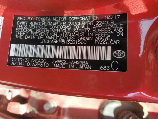JTDKARFP8H3021560 - 2017 TOYOTA PRIUS PRIM 红色 照片 12