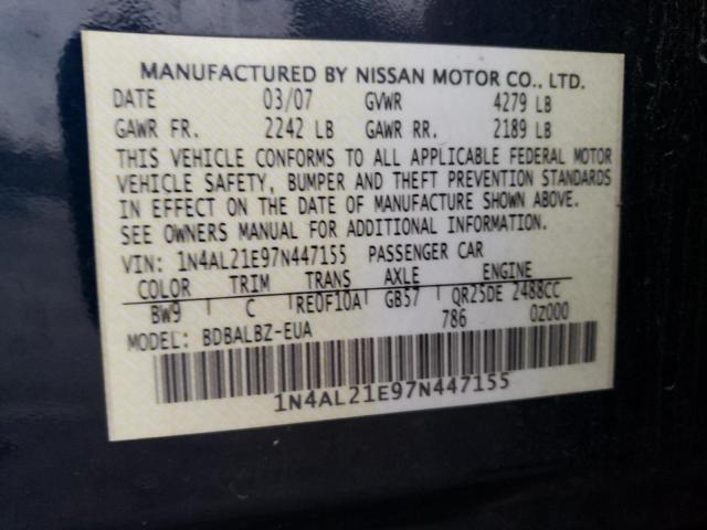 1N4AL21E97N447155 - 2007 NISSAN ALTIMA 2.5 BLUE photo 12