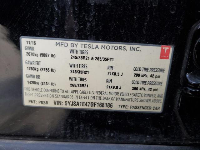 5YJSA1E47GF168186 - 2016 TESLA MODEL S შავი ფოტო 13