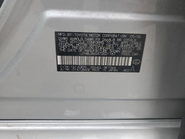 JTHBJ46G472021187 - 2007 LEXUS ES 350 GRAY photo 13